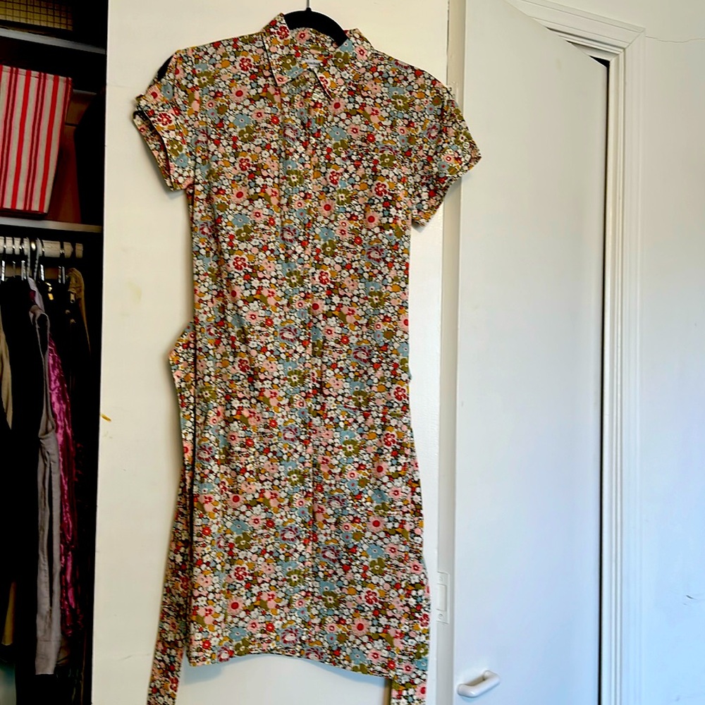 French designer Cacharel. Beautiful floral button down shirt dress.